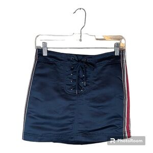 Silence + Noise Lace Up Navy Blue‎ Mini Skirt with Red Blue Stripes Size Small